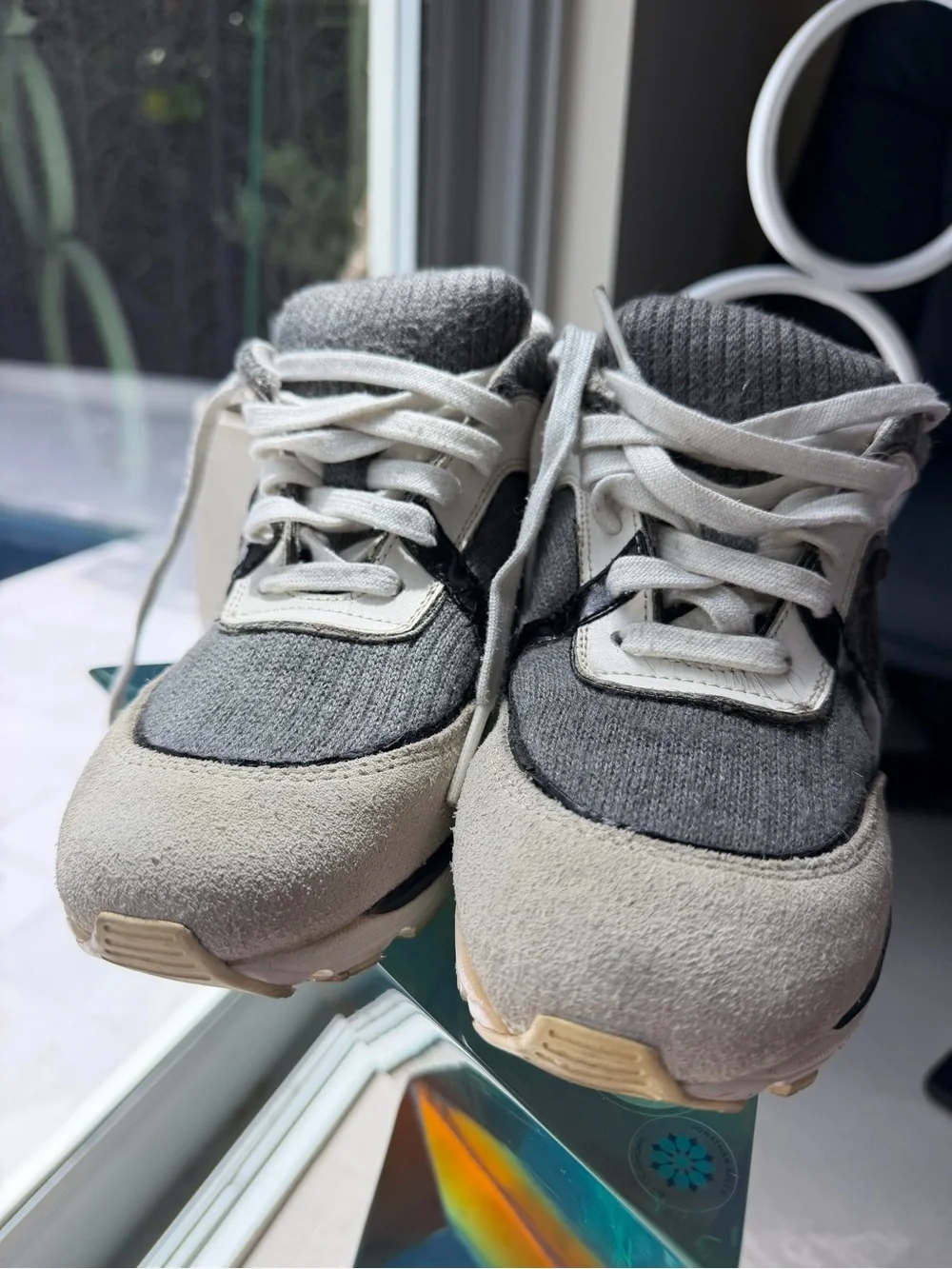 CHANEL Kids' Gray Knit Logo Back Sneakers
